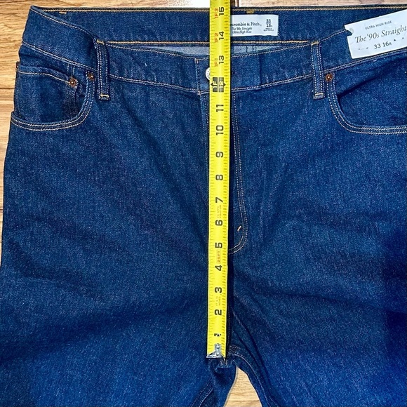 NWT Abercrombie & Fitch The 90s Straight Ultra High Rise Blue Jeans Sz 33/16R‎ - Picture 8 of 10